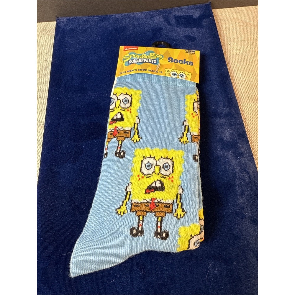 SpongeBob SquarePants Crew Socks‎ Men's 6-12 NEW Nickelodeon